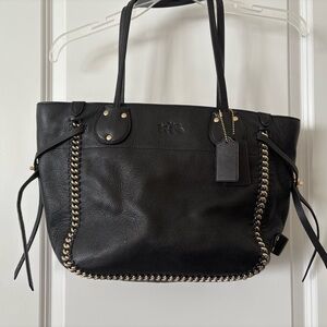 Coach Black Leather Tatum Tote with Chain Detail